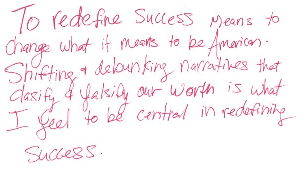 Six lines of handwritten text in red marker read 