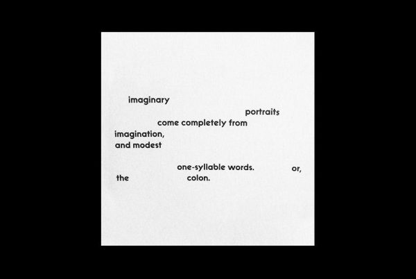 Irregularly spaced words in black letters on a white background read: 