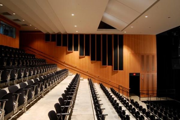 rows of theater seats viewed from aisle