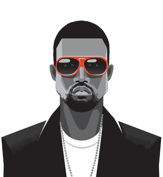 An illustration of Kanye West with orange sunglasses on