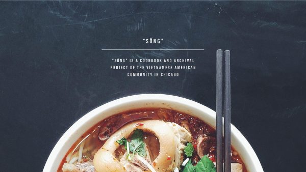 A cropped bowl of pho and chopsticks appear beneath the words: 