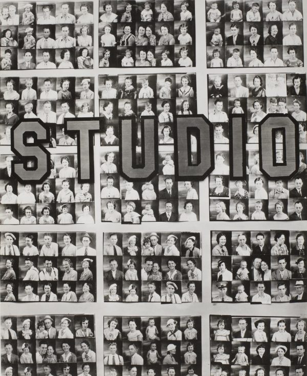 Hundreds of small portraits appear behind a window labeled Studio
