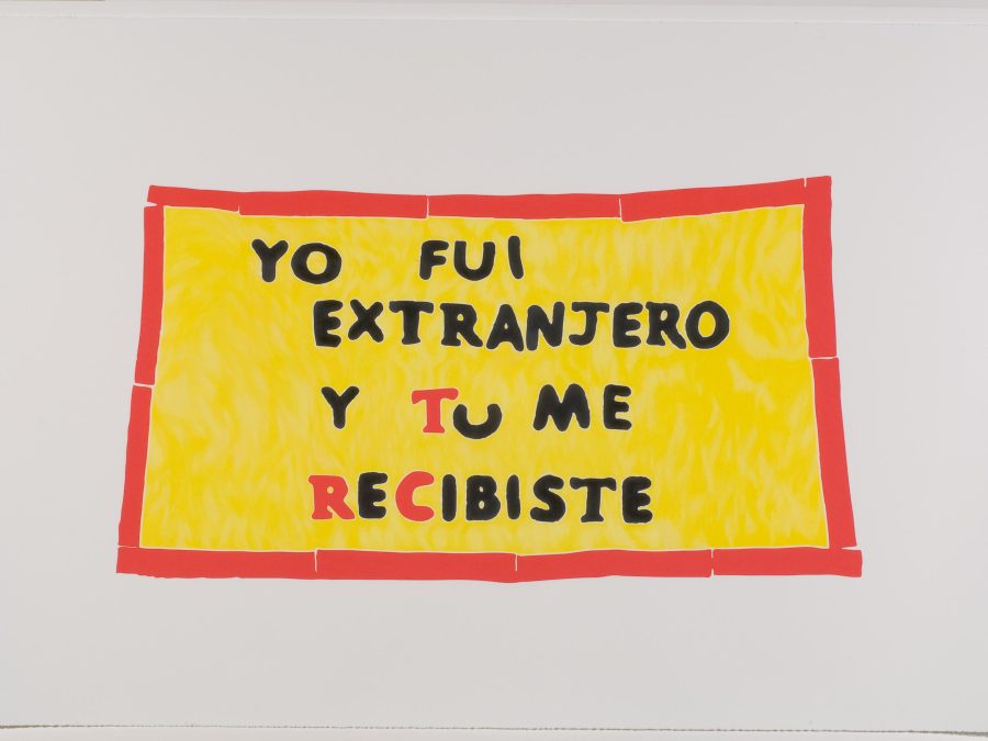 Red and yellow banner with the words 
