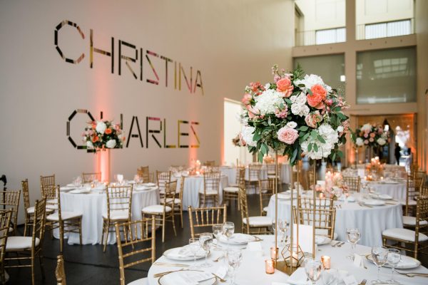 Tables set in exhibition space