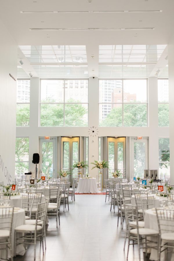 View of table set for wedding couple
